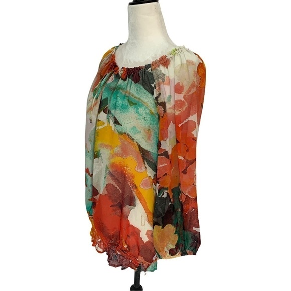 CALVIN Klein Multi Colour Round Neck Peasant Top Blouse Size XS - Picture 4 of 10